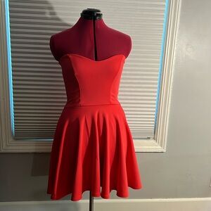 Boohoo coral strapless dress
